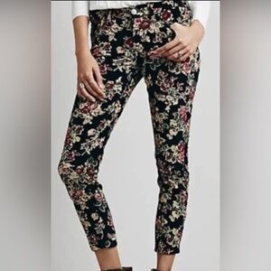 FREE PEOPLE Women’s CORDUROY FLORAL SKINNY Stretch Pants Low sz 28